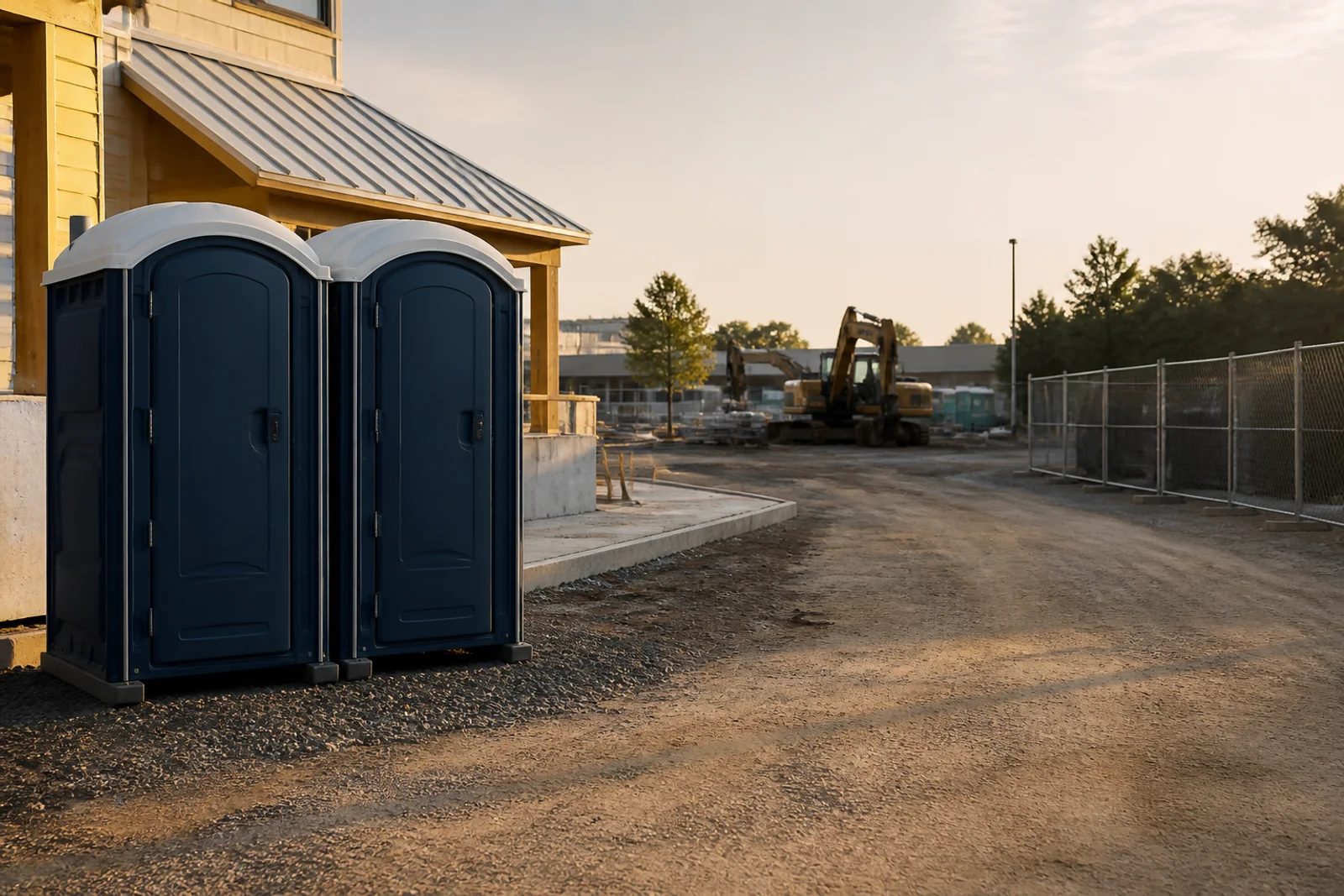 Portable restrooms positioned at an active worksite